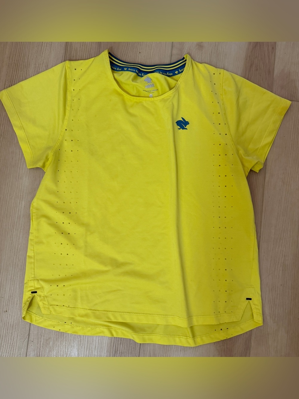Rabbit Women’s Yellow Performance Tee with Blue Logo